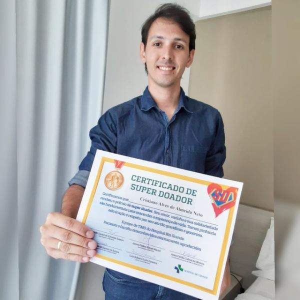 Piauiense doa medula &oacute;ssea pela 2&ordf; vez em menos de quatro meses para a mesma pessoa.(Imagem:Arquivo Pessoal/Cristiano Neto)