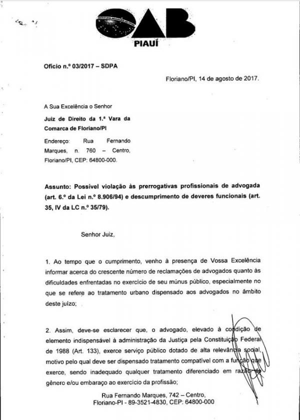 Oficio OAB(Imagem:Divulga&ccedil;&atilde;o)