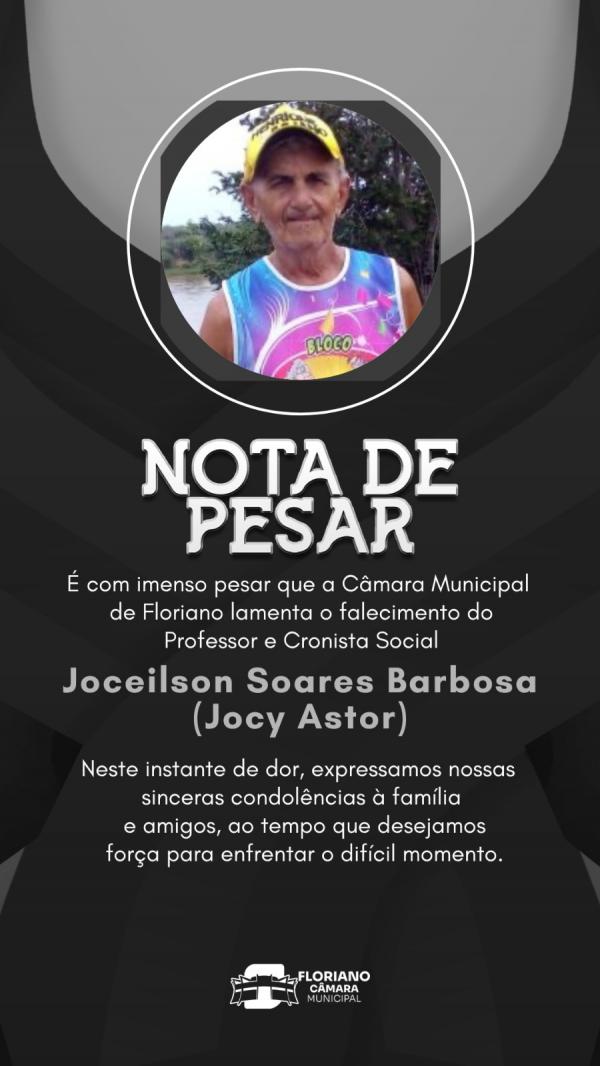 C&acirc;mara de Floriano emite nota de pesar pela morte de Jocy Astor.(Imagem:CMF)