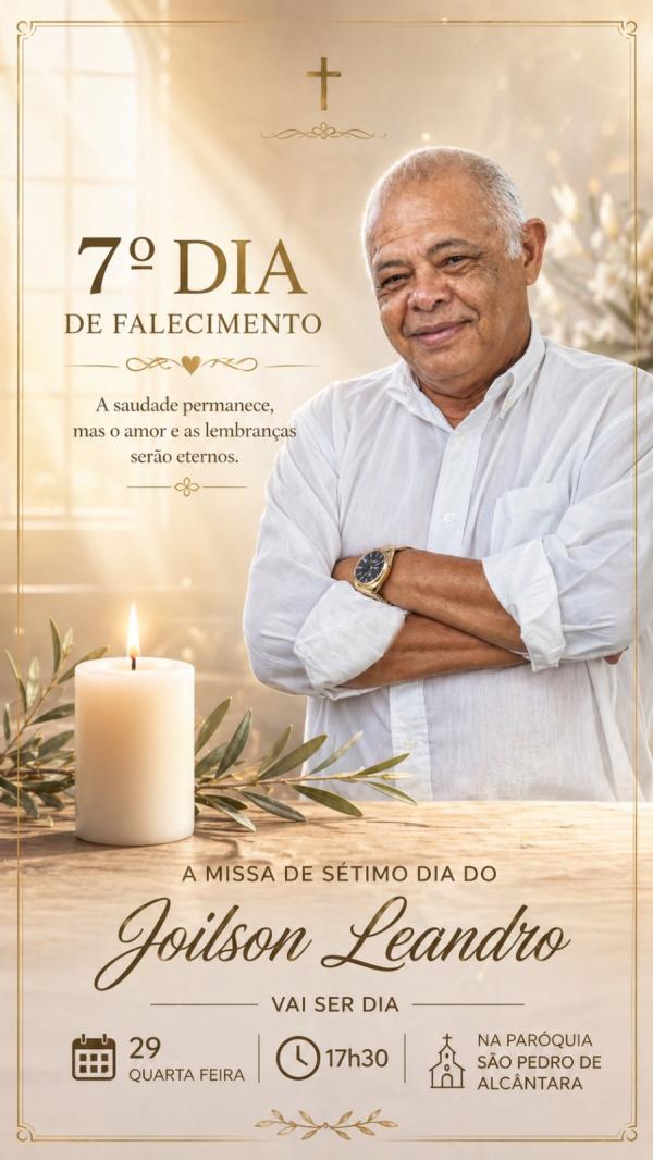  Familiares convidam para missa de 7&ordm; dia em mem&oacute;ria de Joilson Leandro em Floriano.(Imagem:Divulga&ccedil;&atilde;o)