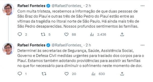 Rafael Fonteles diz que Governo vai fazer translado dos corpos de piauienses que morreram em SP.(Imagem:Reprodu&ccedil;&atilde;o)