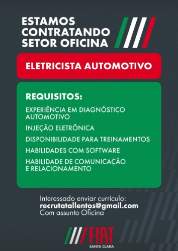 Concessionária Fiat Santa Clara abre vaga para eletricista automotivo em Floriano