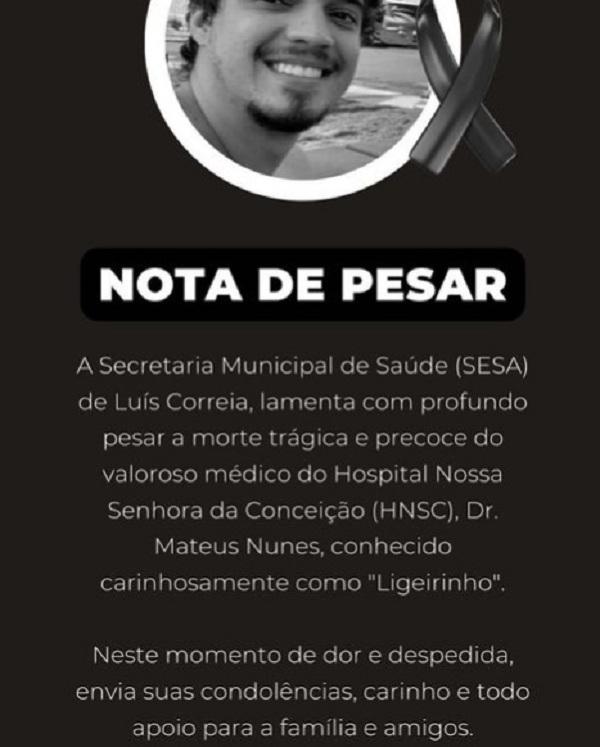 Nota de pesar(Imagem:Reprodu&ccedil;&atilde;o/ redes sociais)