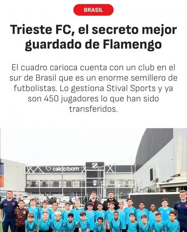 Jornal espanhol As destaca celeiro do Flamengo na base: Trieste FC.(Imagem:Reprodu&ccedil;&atilde;o / AS)