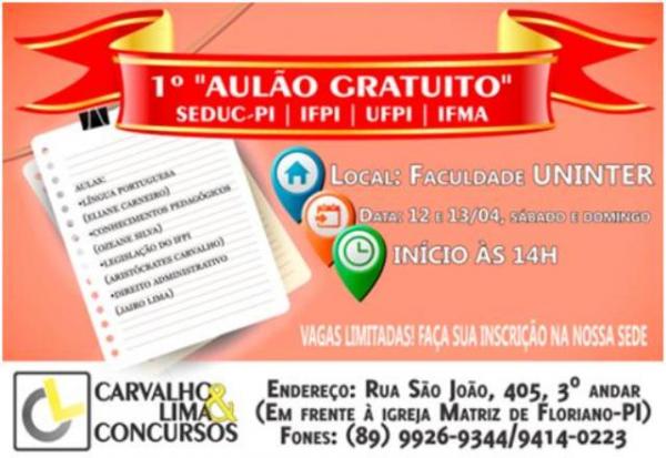 Participe do 1&ordm; AUL&Atilde;O GRATUITO para concursos p&uacute;blicos.(Imagem:Divulga&ccedil;&atilde;o)