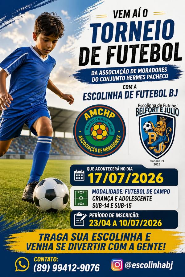Associa&ccedil;&atilde;o de Moradores do Conjunto Hermes Pacheco promove torneio de futebol para crian&ccedil;as e adolescentes em Floriano.(Imagem:Divulga&ccedil;&atilde;o)