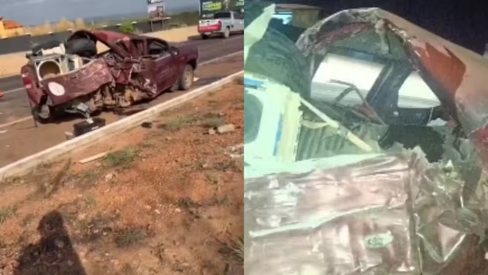 Acidente entre caminhonetes deixa cinco feridos no Sudoeste do Piauí; veículos destruídos após colisão
