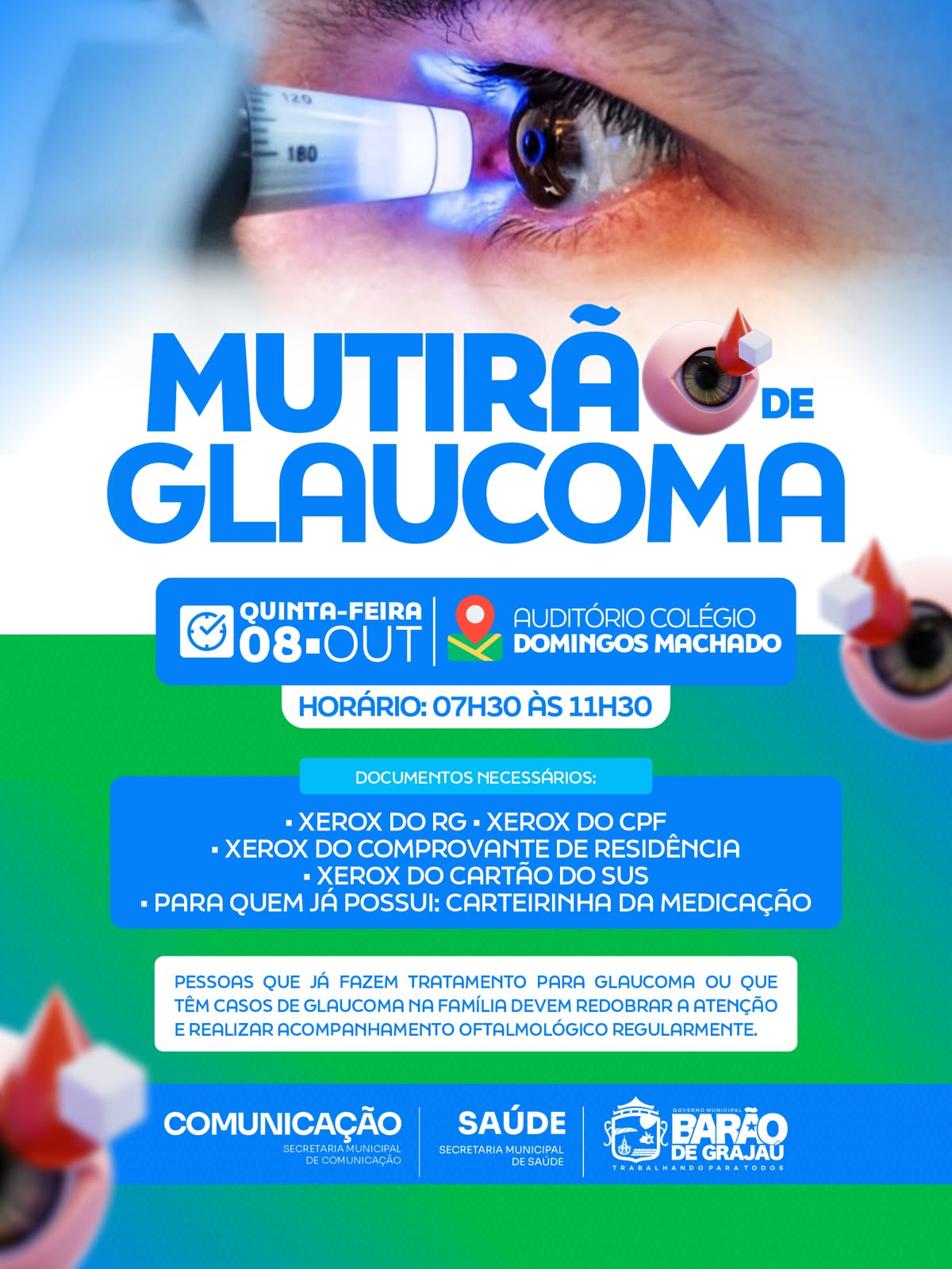 Barão de Grajaú realiza Mutirão de Glaucoma nesta quinta-feira (8)