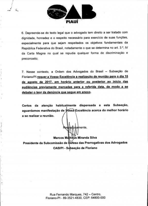 Oficio OAB(Imagem:Divulga&ccedil;&atilde;o)