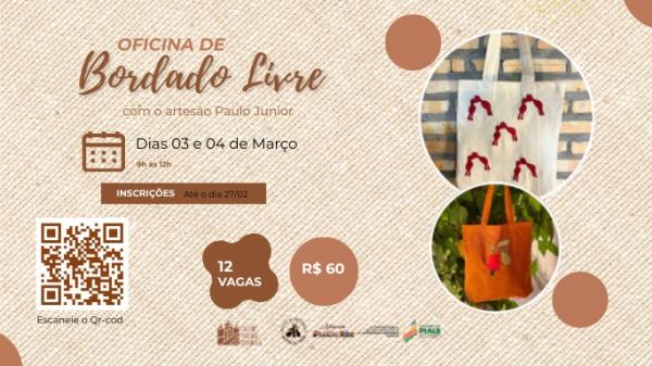 Inscri&ccedil;&otilde;es abertas para oficina de bordado livre na Casa do Artes&atilde;o Design Mestre Albertino em Teresina(Imagem:Divulga&ccedil;&atilde;o)