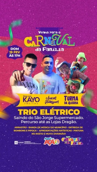 Carnaval da Família acontece neste domingo (19) em Floriano