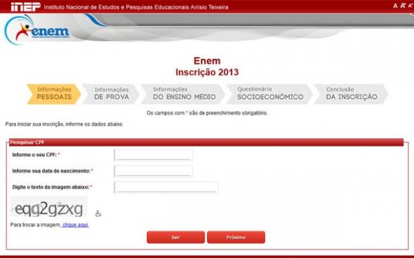 Site para inscri&ccedil;&atilde;o do Enem est&aacute; no ar.(Imagem:Reprodu&ccedil;&atilde;o)