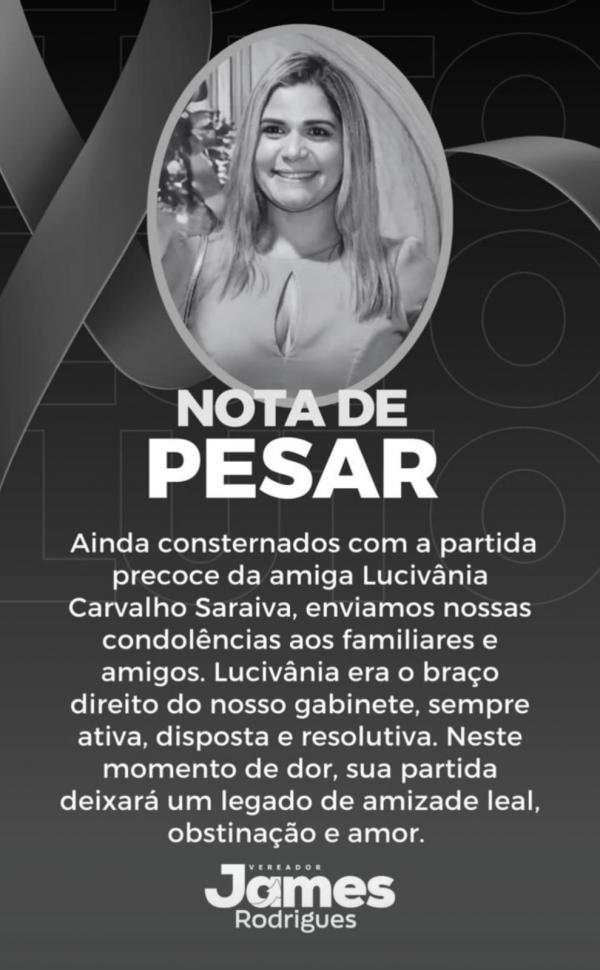  Vereador James Rodrigues emite nota de pesar pela morte de sua assessora, Luciv&acirc;nia Carvalho Saraiva.(Imagem:Reprodu&ccedil;&atilde;o/Instagram)