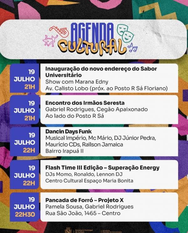 Final de semana em Floriano promete com agenda cultural repleta de atra&ccedil;&otilde;es para toda a fam&iacute;lia(Imagem:Reprodu&ccedil;&atilde;o/Instagram)